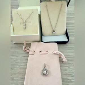 3 Lot of 14K White Gold Necklace with Natural Authentic Diamonds